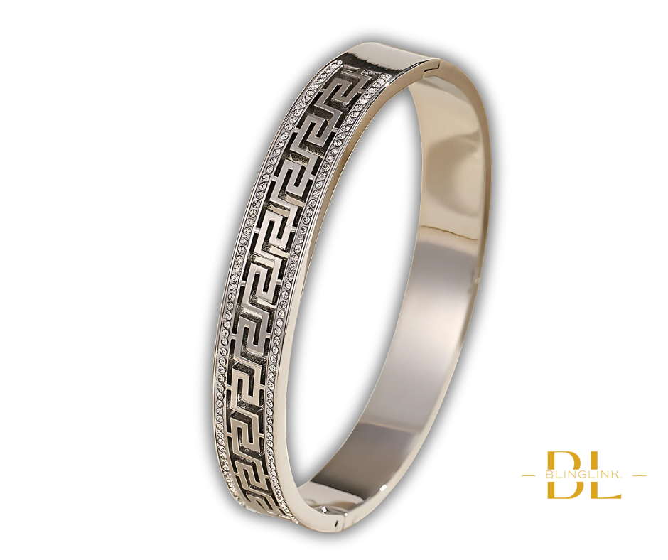 Greek Key Stainless Steel Bangle
