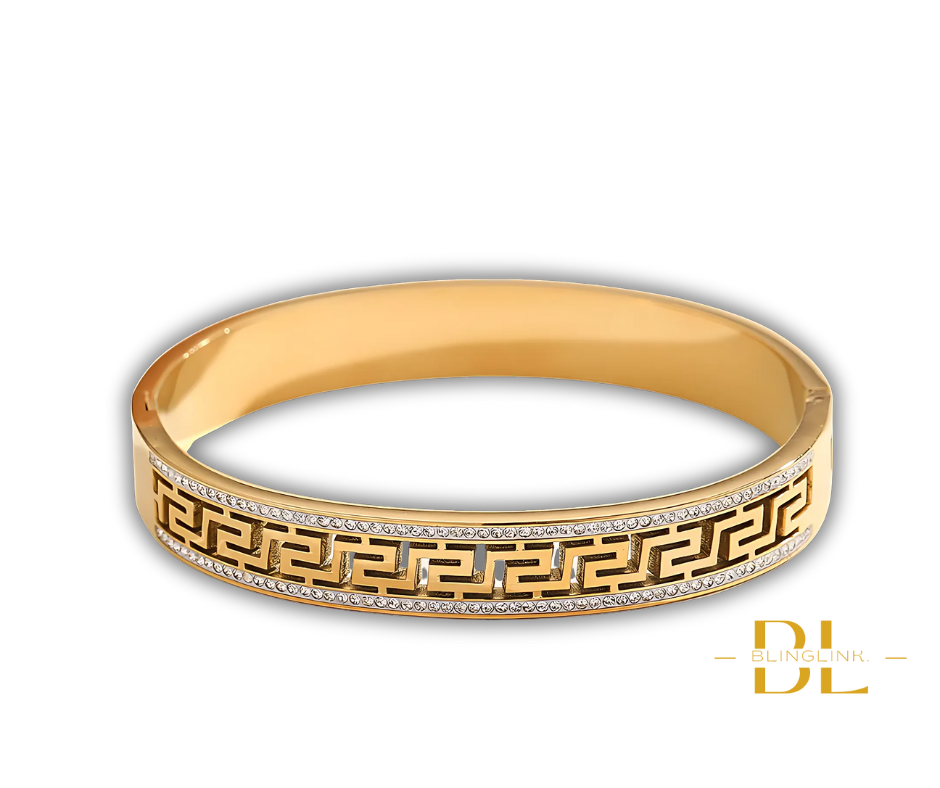 Greek Key Stainless Steel Bangle