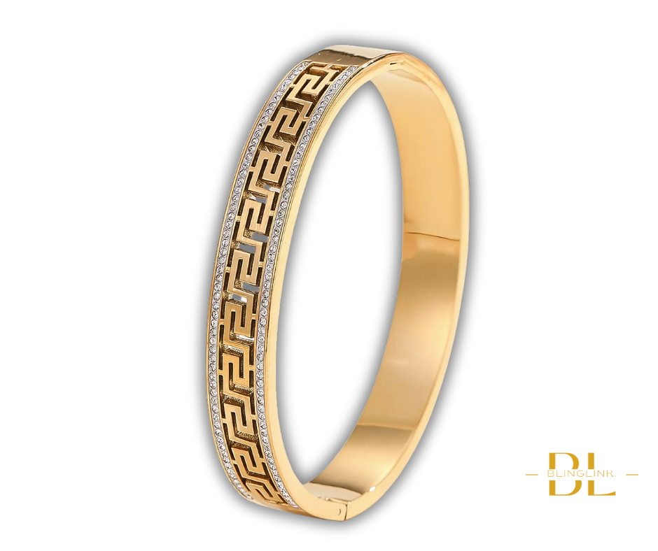 Greek Key Stainless Steel Bangle