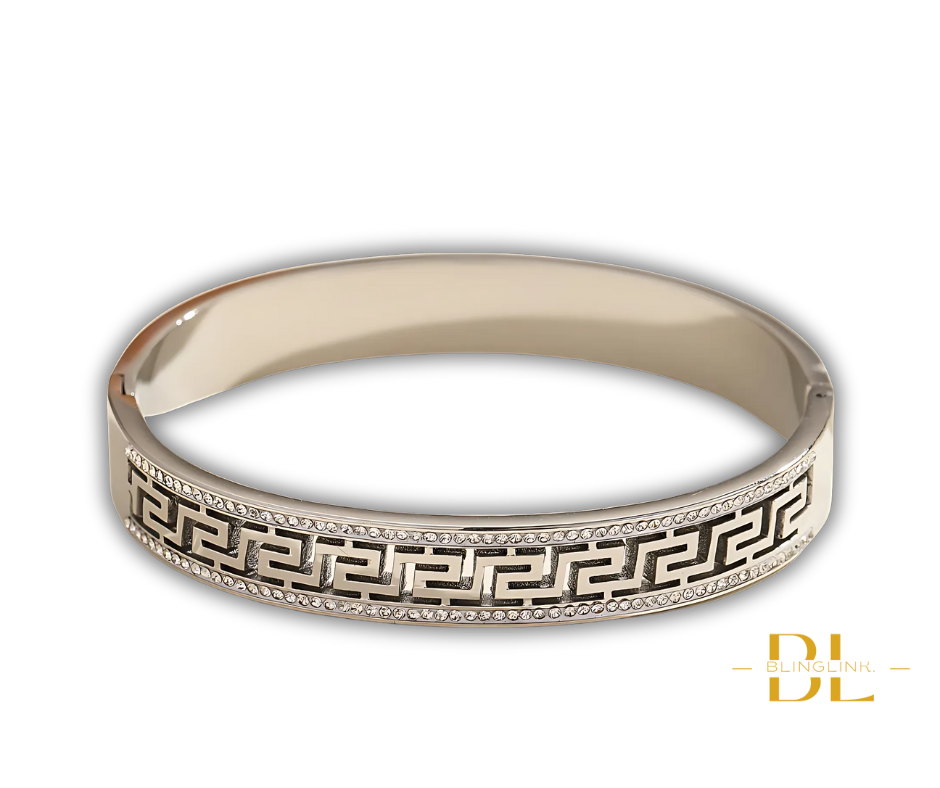 Greek Key Stainless Steel Bangle