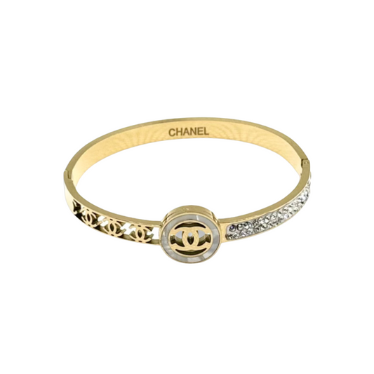 Chanel Logo Pearl Embedded Bangle
