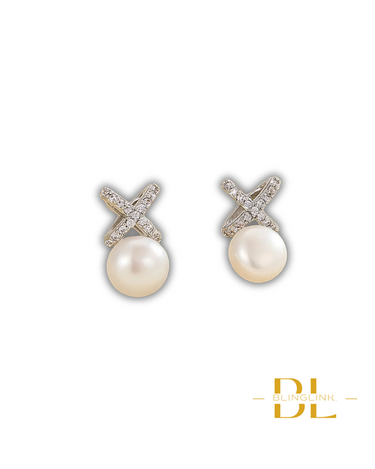 Pearl & Crystal 'X' Stud