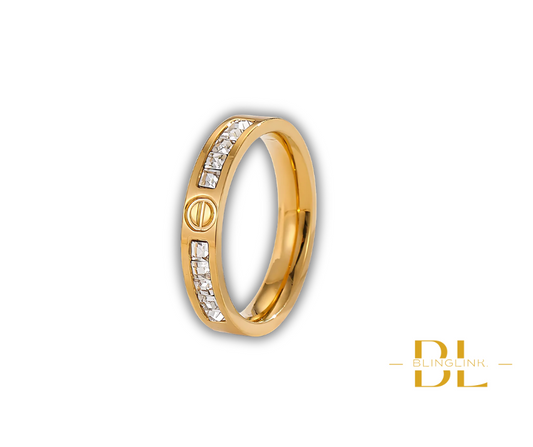 Gold-Tone Love Band Ring with Sparkling Cubic Zirconia